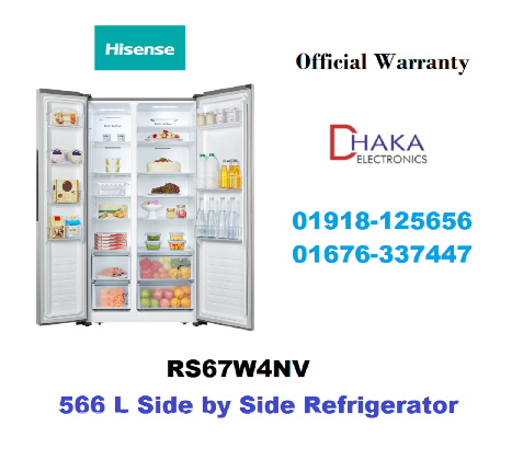 Hisense 566L RS67W4NV Glass Door Side by Side Refrigerator